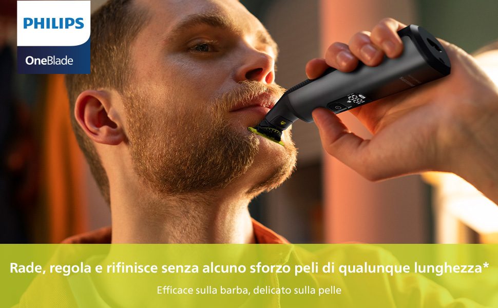 Rade, regola e rifinisce senza alcuno sforzo peli di qualunque lunghezza*.