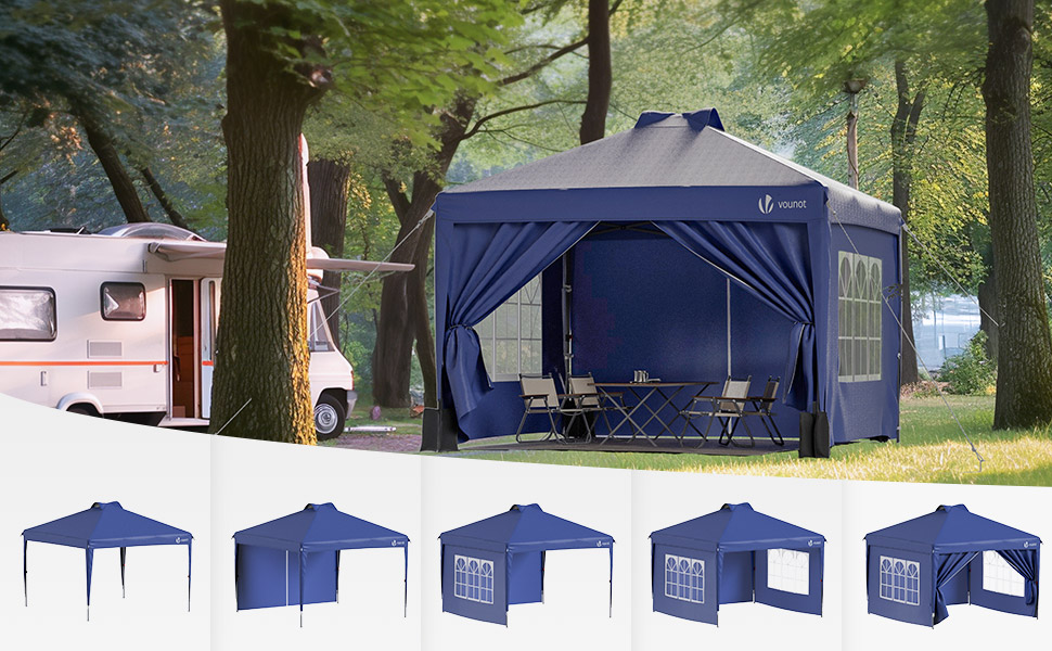 VOUNOT Gazebo Giardino 3x3m Pieghevole Pulsante Centrale