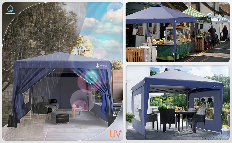 VOUNOT Gazebo Giardino 3x3m Pieghevole Pulsante Centrale