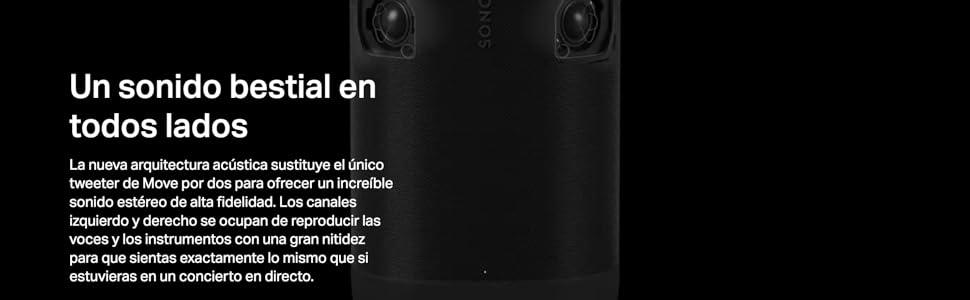 Altavoz cil&iacute;ndrico negro con rejillas de audio visibles, texto en espa&ntilde;ol que sugiere capacidades de sonido omnidireccionales