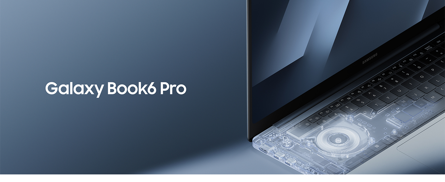 Il testo dice &laquo;Galaxy Book6 Pro&raquo;. Il dispositivo viene mostrato aperto dalla confezione protettiva e presenta un design elegante per laptop.