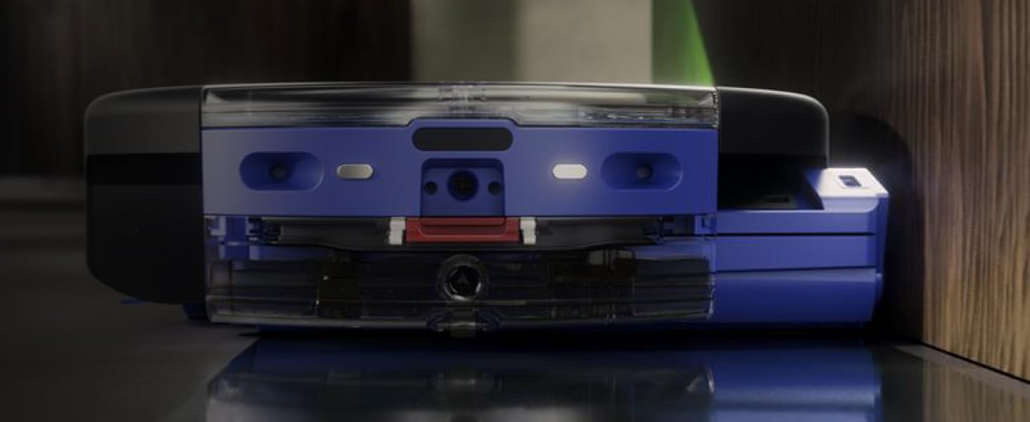 Il testo dice &laquo;Il rullo si estende alla luce chiara fino al bordo&raquo;. Viene mostrato un dispositivo a rulli blu che si estende su tutta la superficie riflettendo la luce.