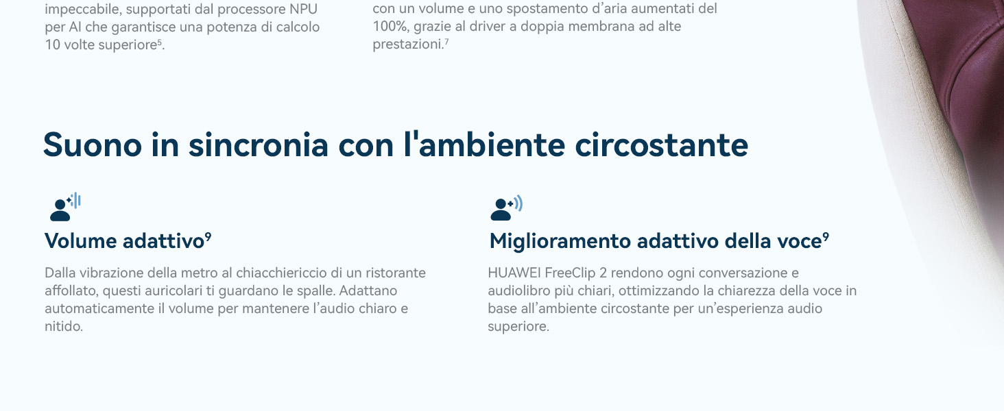 Il testo recita &laquo;Suono in sincronia con l'ambiente circostante&raquo;. Documento tecnico o pagina di manuale con testo e diagrammi in italiano.