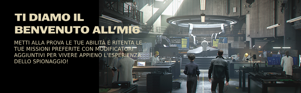 Il testo recita &laquo;TI DIAMO IL BENVENUTO ALL'&raquo; MIG&raquo;. Vista interna di una cucina industriale o commerciale con attrezzatura e illuminazione in acciaio inossidabile.