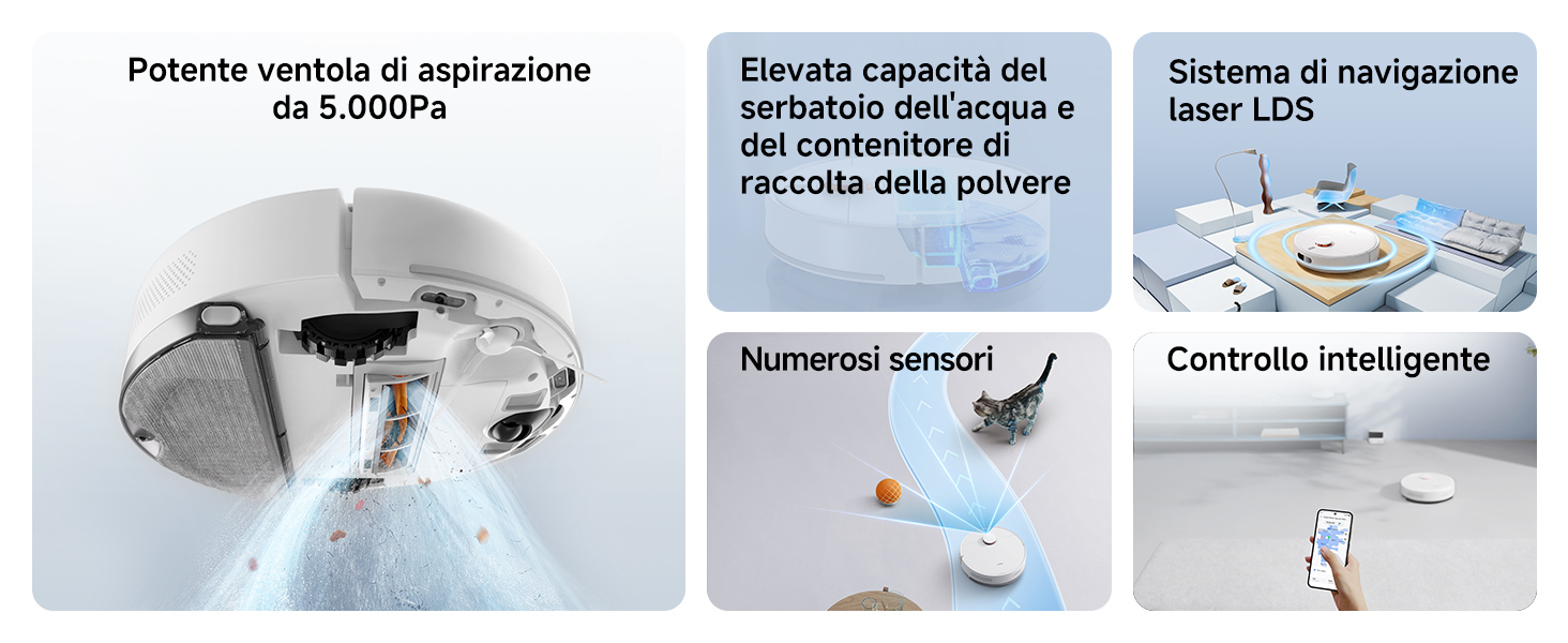 Diagramma tecnico che mostra tre viste di un ventilatore da soffitto in metallo che illustra l'installazione e la disposizione dei componenti in schizzi in scala di grigi.