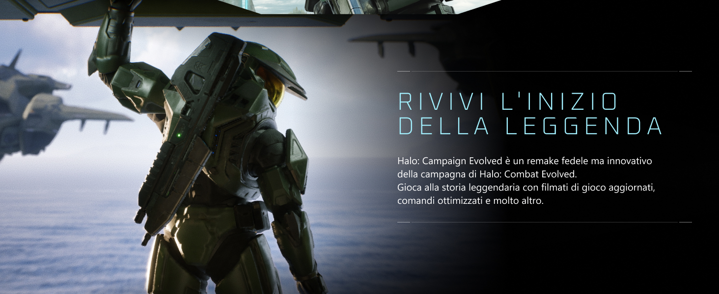 Il testo recita 'RIVIVI L'INIZIO DELLA LEGGENDA' con sottotitoli in italiano qui sotto. Immagine scura che mostra una figura sagomata su uno sfondo nebbioso/nebbioso.