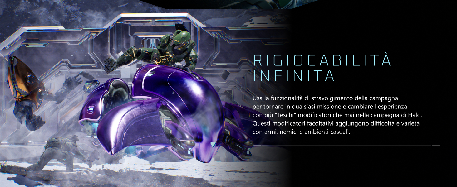 Il testo dice &laquo;RIGIDOCABILITA INFINITA&raquo; seguito dal corpo del testo in italiano. Immagine scura a tema tecnologico che mostra componenti di dispositivi meccanici viola con elementi di design futuristici.