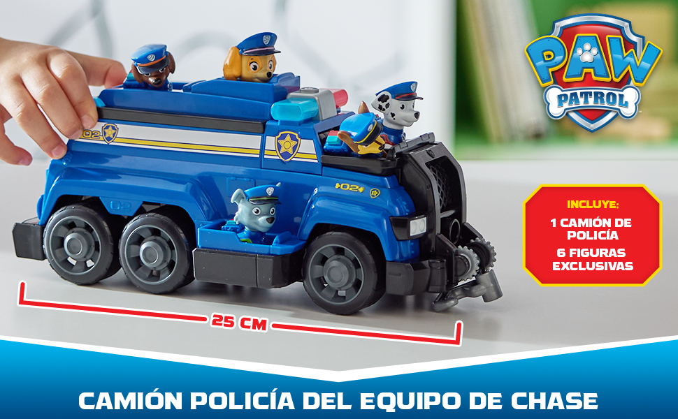 Patrulla Canina Juguetes, Paw Patrol, Cami&oacute;n polic&iacute;a, figura Chase, Marshall, Rubble, Skye