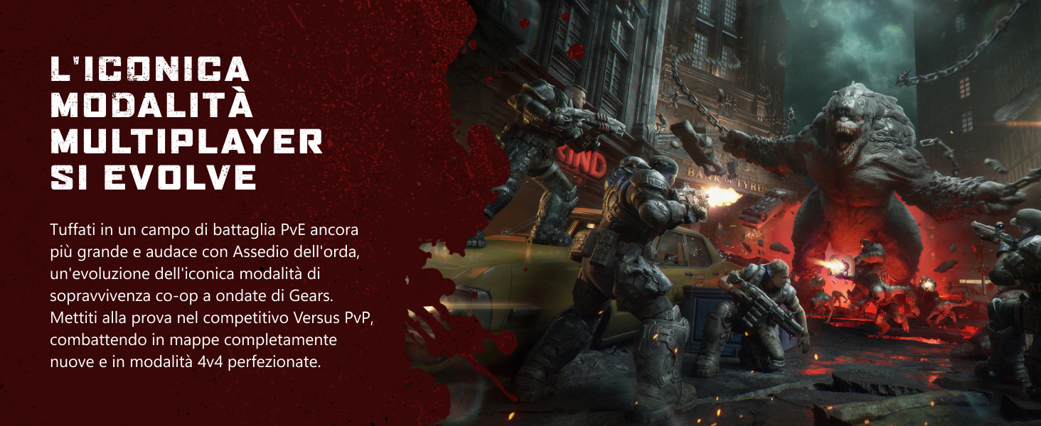 Il testo dice &laquo;L'ICONIDA MODALITA MULTIPLAYER SI EVOLVE&raquo;. Scena drammatica che mostra l'effetto di un'esplosione infuocata con illuminazione cinematografica e un ambiente atmosferico scuro, che suggerisce contenuti multimediali di videogiochi o intrattenimento.