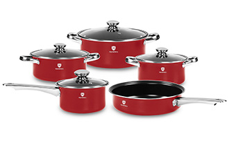 HomeVero Batteria Pentole 9 Pezzi Rosso