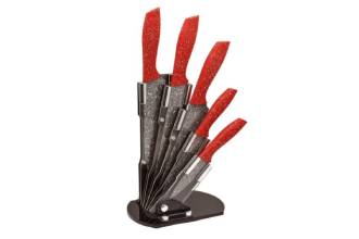 Set 5 Coltelli con Supporto Rosso