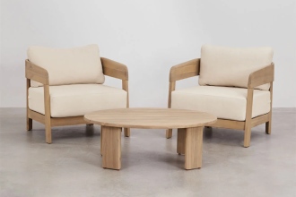 Salottino con Poltrone in Legno di Acacia