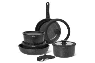Batteria Pentole 11 Pz Manici Amovibili Nero