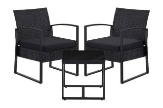 Set 3 Pezzi Salotto da Giardino Rattan Nero